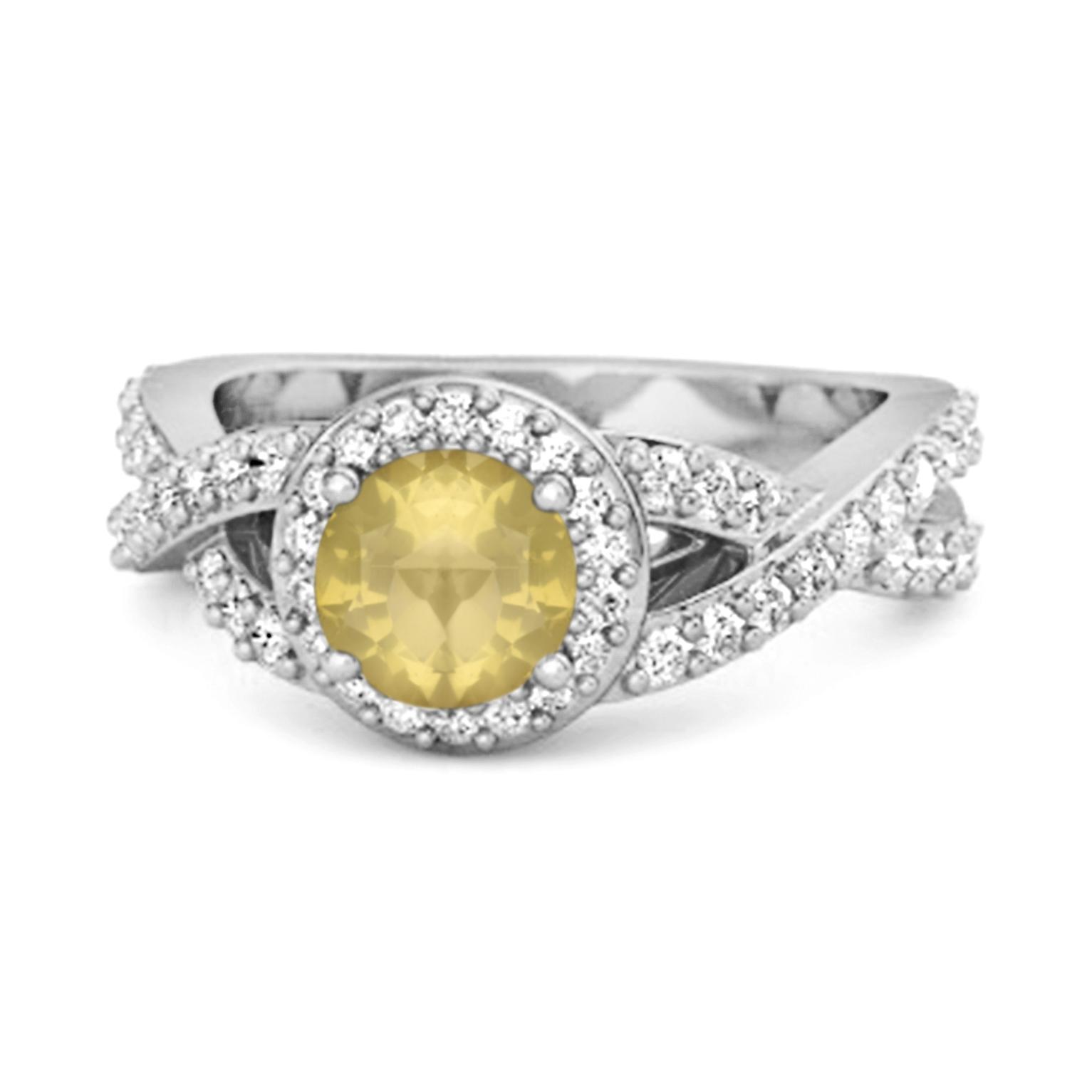 Lemon Quartz Halo Accents Ring - 925 Sterling Silver 7.5 белого золота