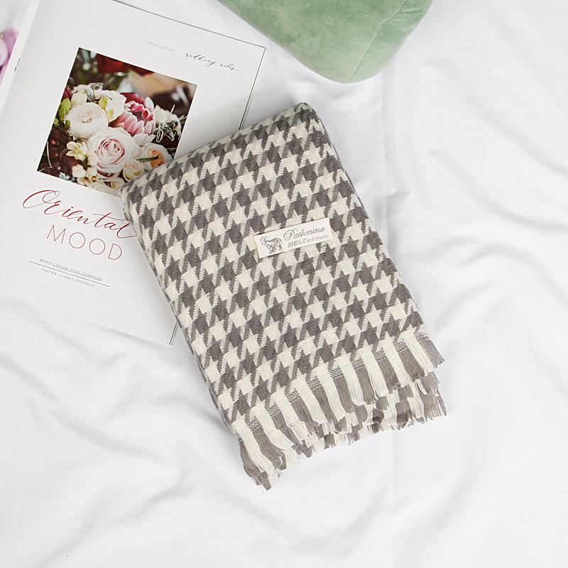 Women's Winter Plaid Imitation Cashmere Tassel Scarf, Thickened Korean Style Neck Warmer