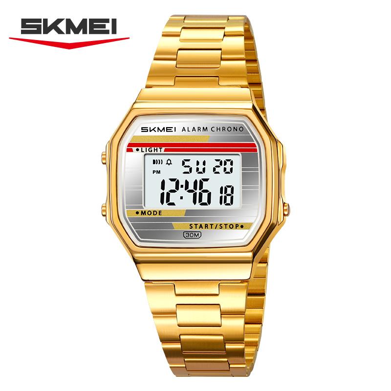 SKMEI 2514 Luxury Retro Digital Sport Watch for Men Stainless Steel Military Waterproof Wristwatch Mens Clock 1123 Reloj Hombre