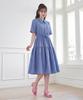 L By L Blue Check Denim Color Block Tiered Dress