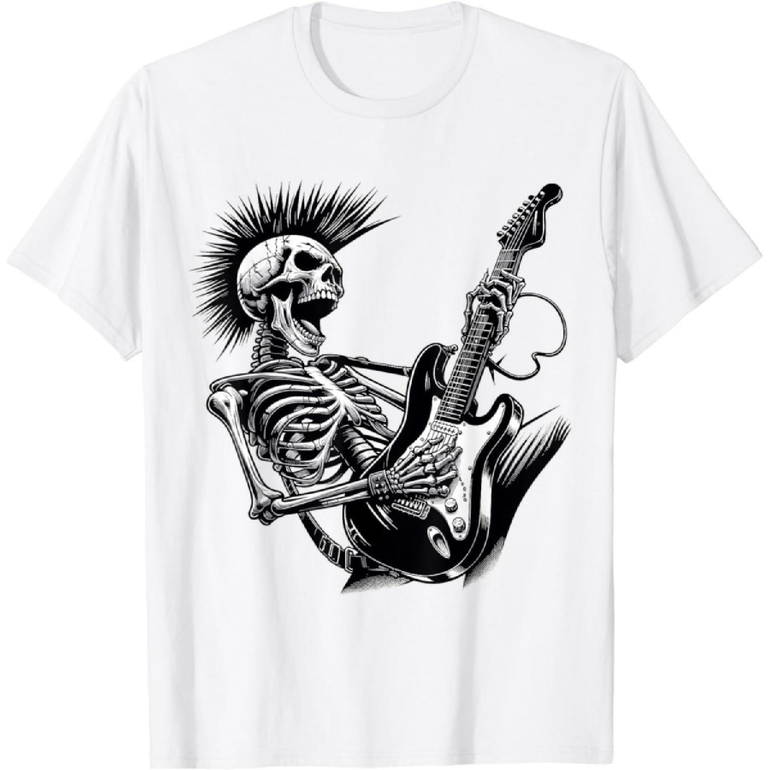 WJHwjh Rock and Roll Skeleton Playing Guitar T-Shirt S