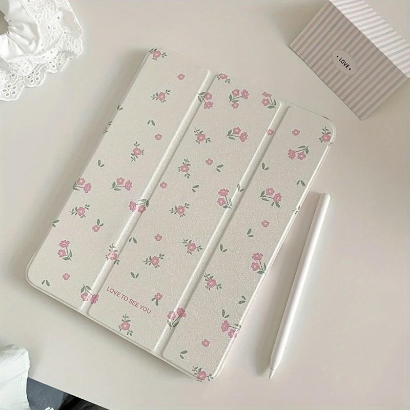 IPad Pro 12.9 Inch Case With Mirror Surface Tri-Fold Stand Pen Slot Floral Print PC Cover Air/Mini/10th Gen