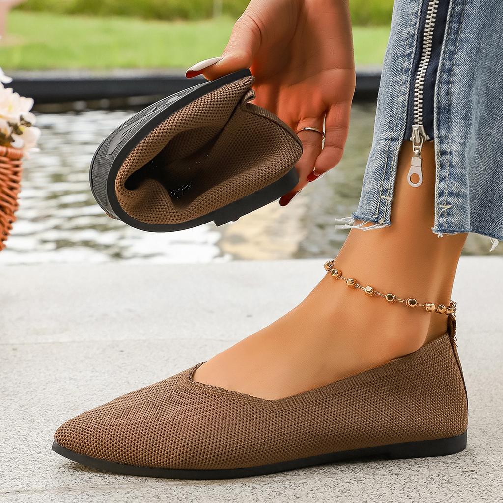 Women Flats Shoes Elastic Knitting Slip on Flat Shoes for Women Summer Breathable Soft Loafers Lightweight Casual Sneakers Women