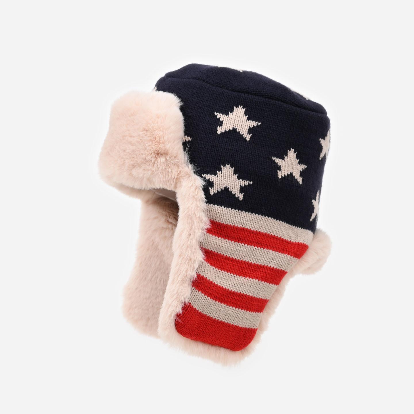 

Внешнеторговая полосатая шапка-звезда в сочетании цветов, мужская и женская зимняя теплая шапка с защитой ушей, уличная шерстяная шапка one size fits all тёмно-синий