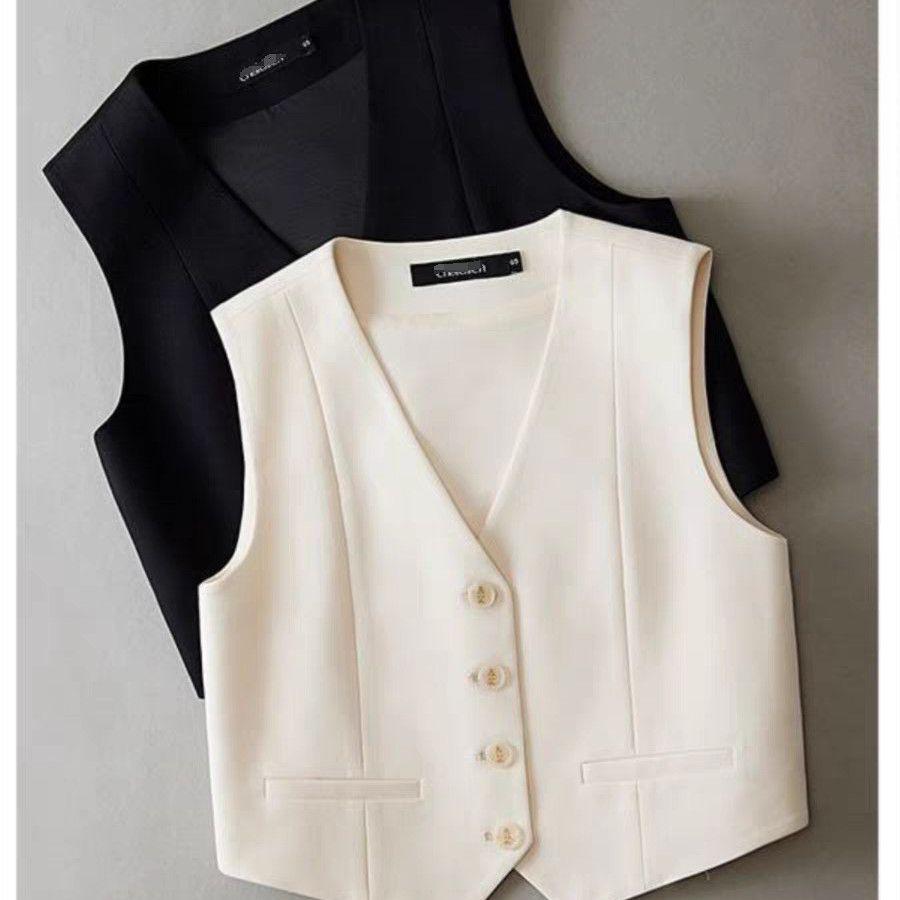 Chaleco de Traje de Moda para Mujer Verano Corto Negro Sin Mangas Tops de Commuter Holgado Casual Chaleco Abrigo Ropa para Mujer