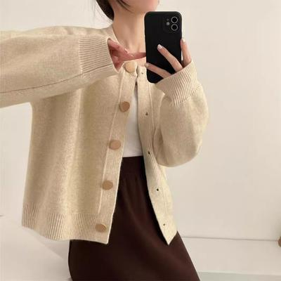 Autumn and Winter New Design Single-breasted Solid Color Knitted Sweater Jacket Cardigan Lazy Loose Crew Neck Top