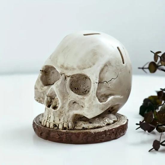 Schädel-förmiger Messerhalter mit Knochenstruktur Dunkles Horror Küchen-Dekor für Halloween Gotischer Stil Stabil Einzigartiges Geschenk für Horror-Fans