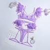 Sexy Metal Chain Lace Feather Lingerie Sets designed for Women Ultrathin Transparent Erotic Underwear 3 Piece Bra  G-String Garter Sets