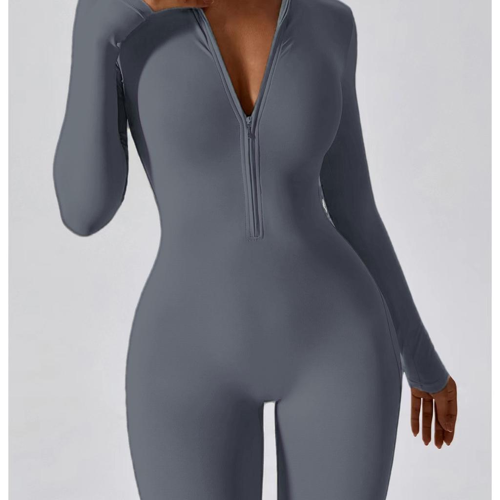 Sport-Jumpsuits Damen-Sets Langarm Schwarz Weiß Grau