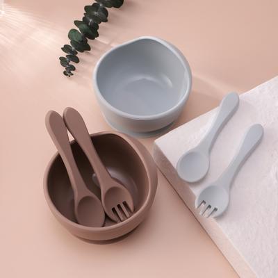 Color Kids 3-teiliges Silikon-Baby-Fütterset Saug Napf BPA-frei Kleinkind Selbstfütterung Trainingslöffel Gabel Geschirr Geschenke