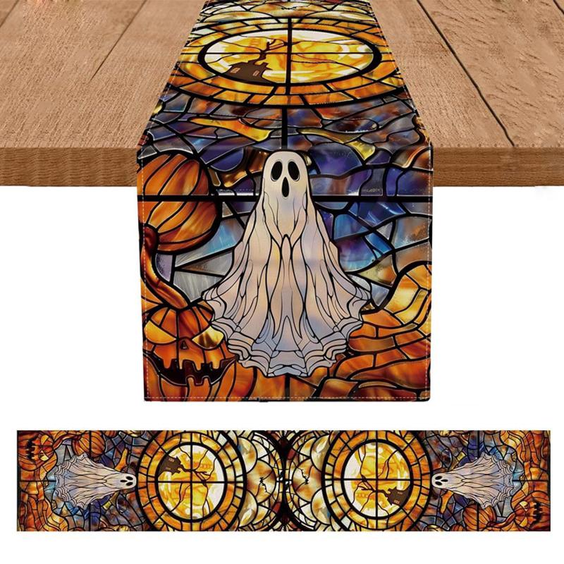 Дорожка для стола на Хэллоуин Призрачная тыква Церковные витражи Готические дорожки — фото 6