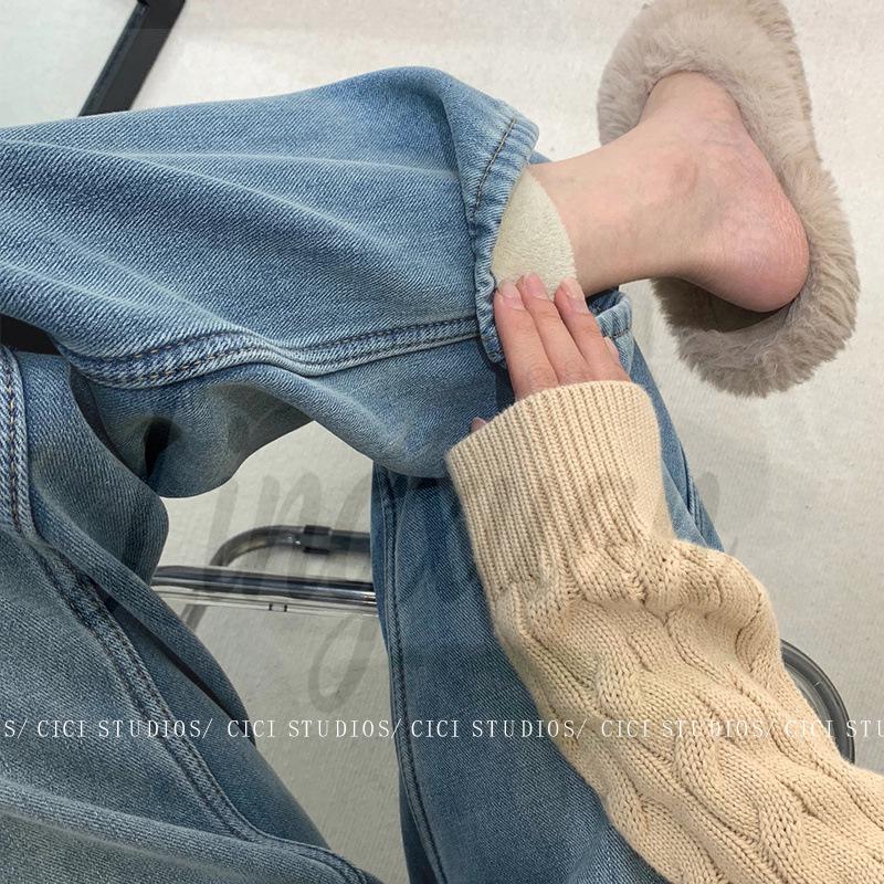 Women s Retro High-Waisted Plus-Velvet Straight-Leg Jeans - Winter 2026 Korean Style Casual Slimming Pants XL