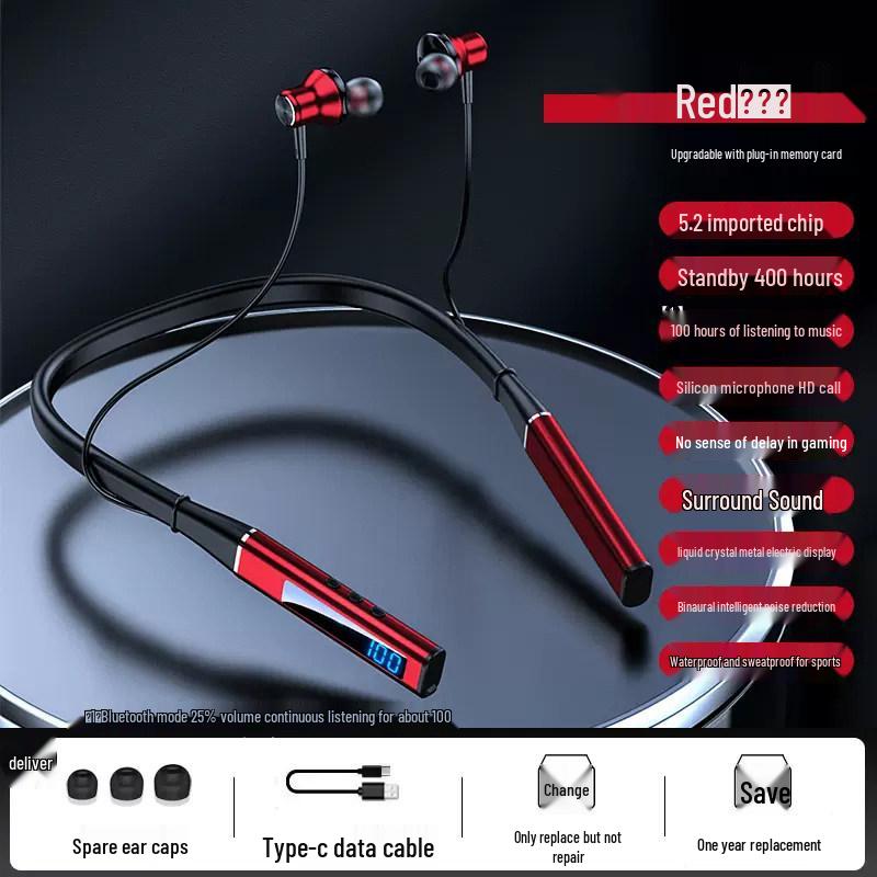 2026 High-End Bluetooth Neckband Headphones for Huawei, Oppo, Vivo, Sony - Large Battery, Unisex.