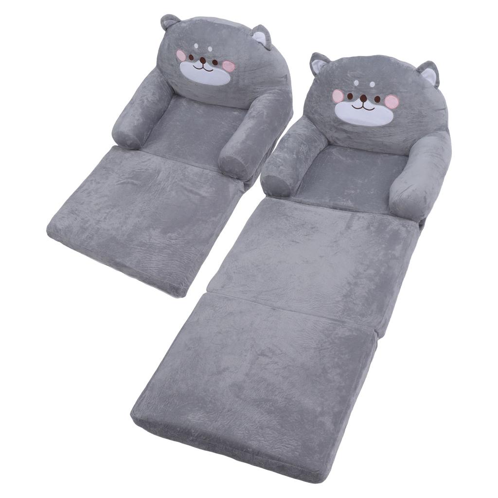Kids Sofa Cartoon Gray Dog Foldable Wide Handle Soft Breathable Toddler Chair for Reading Rela