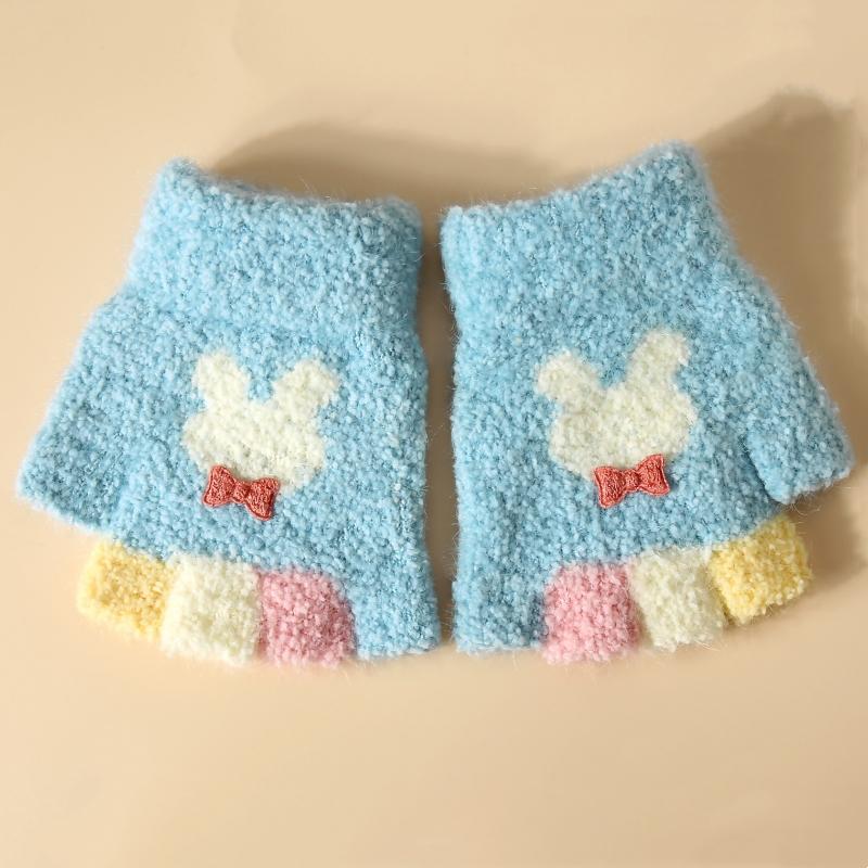 

Cartoon Winter Gloves For Kids Aged Soft Fleeces Materials Cold Weather Protecting Indoor Outdoor Activity Winter Hand Warmer синий