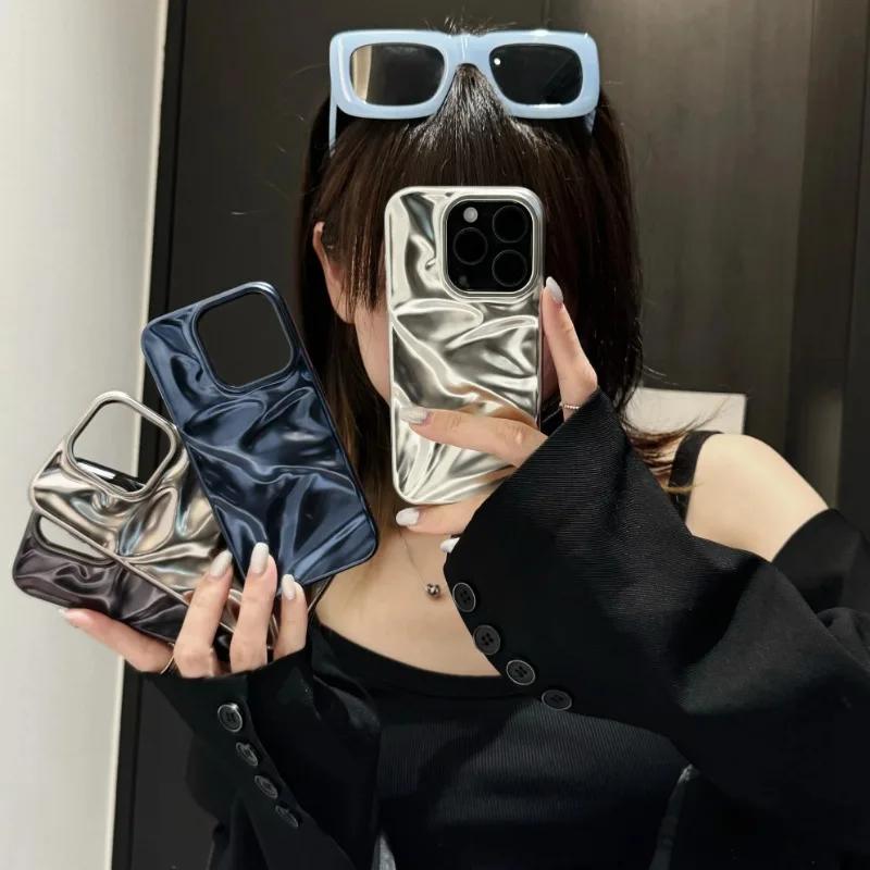 Luxury Titanium Natural Color Plating Wrinkle Case For iPhone 17 16 15 14 13 12 Pro Max Plus 11 Matte Shockproof Folding Cover