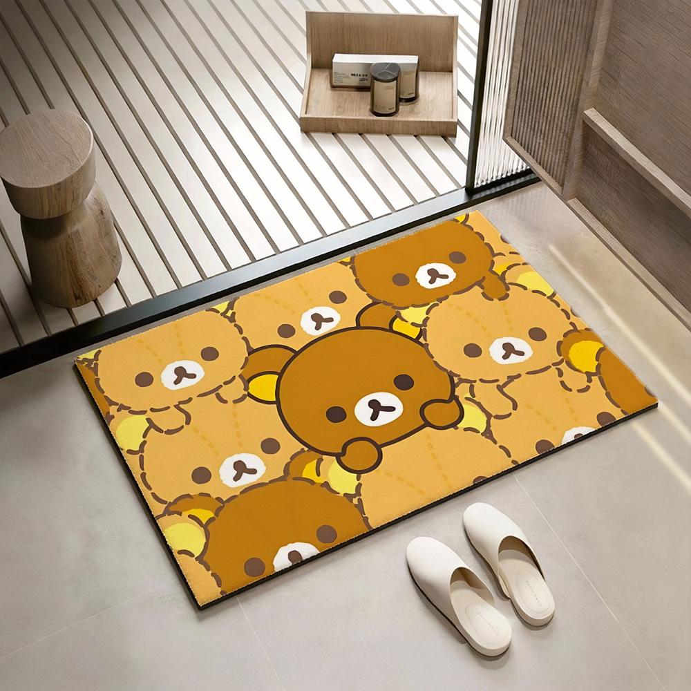 Relaxed Cute Bear R-Rirakkumas Floor Mat Soft Thickened Flannel Door Mat Non-Slip Living Room Rug Home Decor