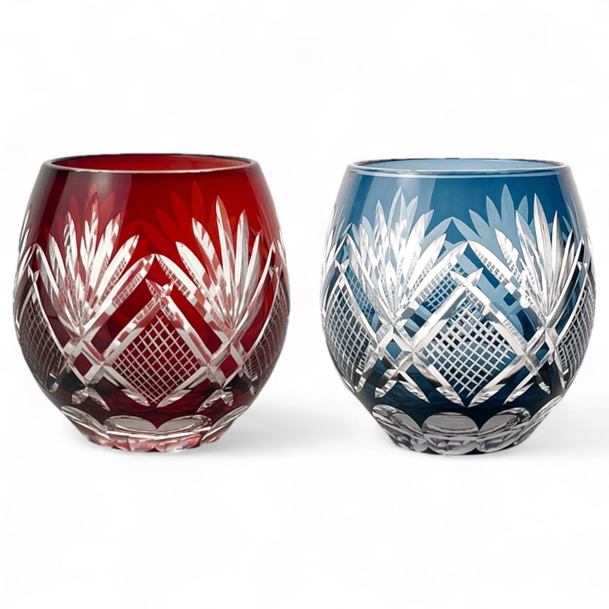 

Mizukage Kiriko Pair of Glass x Flower and Arrow Red Ink Current Model J-kitchens Egg-Shaped Cups, 6.9 8.9cm, 350cc, Design, & Blue, Bisho,