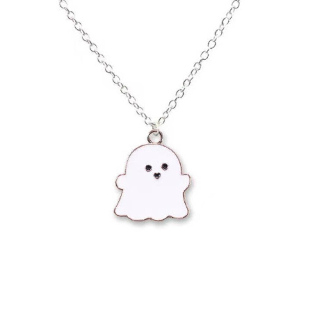 Cute Cartoon Ghost Pendant Necklace for Women Men Couples Stainless Steel Jewelry Halloween Gift