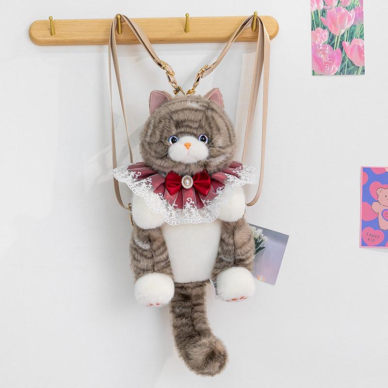 1Pcs Women Bow Cat Plush Bags Cute Realistic Ragdoll Backpacks Small Capacity Daypacks Lolita Personalized Gifts For Girls