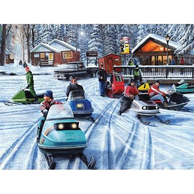 5D DIY Diamond Painting Full Round Snowmobiles Picture of Rhinestone Winter Decor Home Wall Stickers