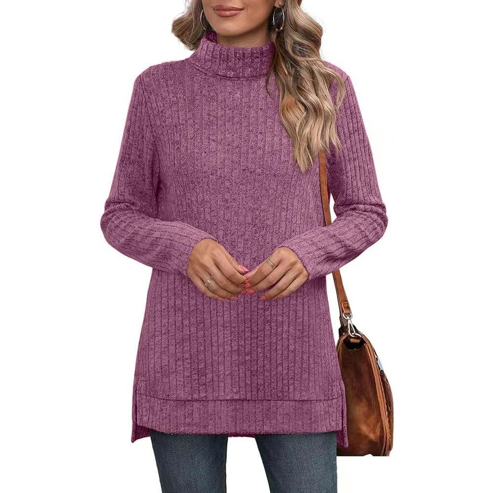 Women's Fall/Winter Sweaters New Arrival Solid Color High-Neck Sweater Women's Loose-Fit T-Shirt Top