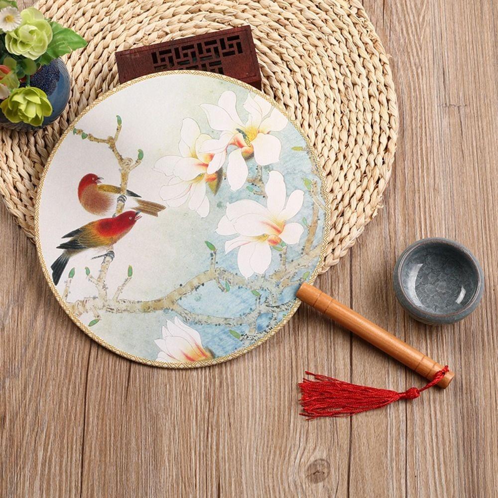 Dance Performance Handheld Chinese Style Fan Floral Pattern with Tassels Pendant Silk Fan Vintage Ancient Tuan Fan Home Decor