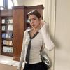 New Women's College Style Long Sleeve Color Block Lapel Top