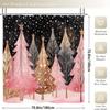 4Pcs Bathroom Shower Curtain Set  Pink Christmas Tree  Pattern Bathroom Curtain With 12 Hooks Non Slip Rugs Toilet Cover Mat Bathroom Partition
