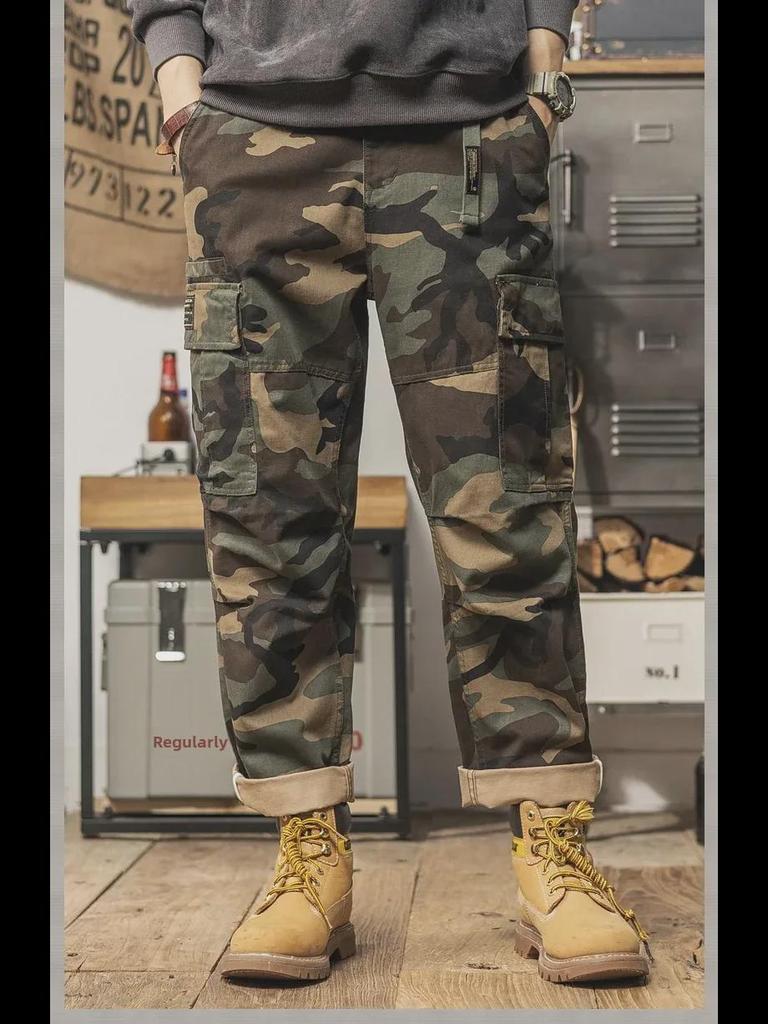 2024 Spring Men's Retro Camouflage Wide-Leg Overalls