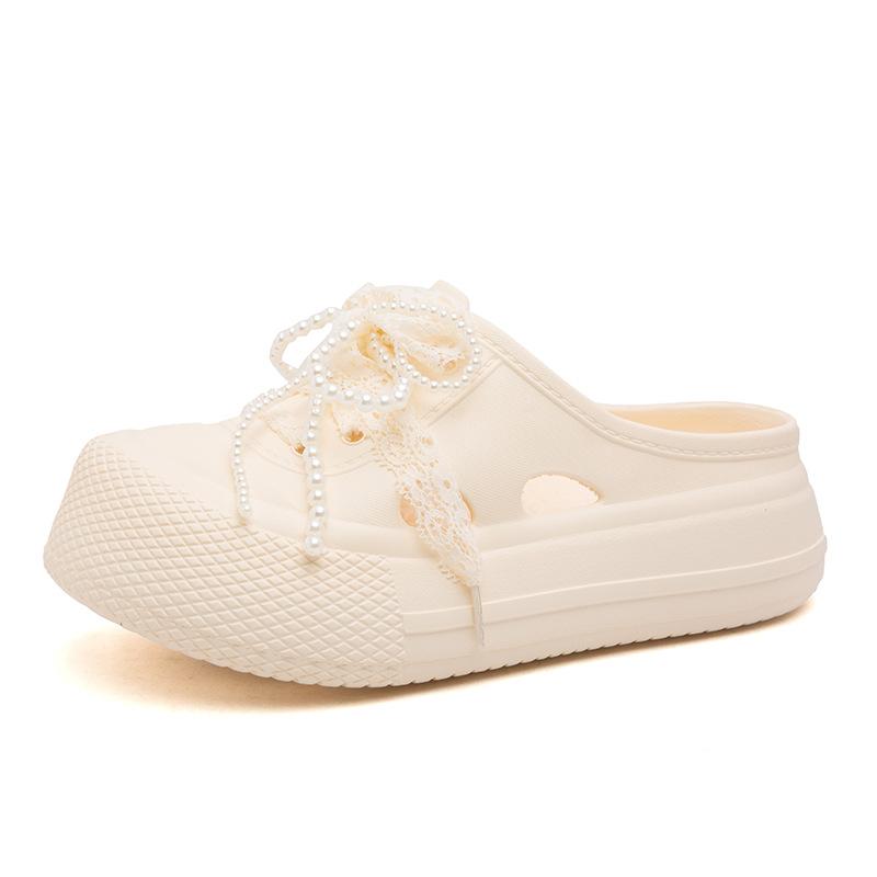 

Women s shoes spring and summer fashion cowhide lace up mesh round toe casual and comfortable light and thick flat slippers 39-40 бежевый