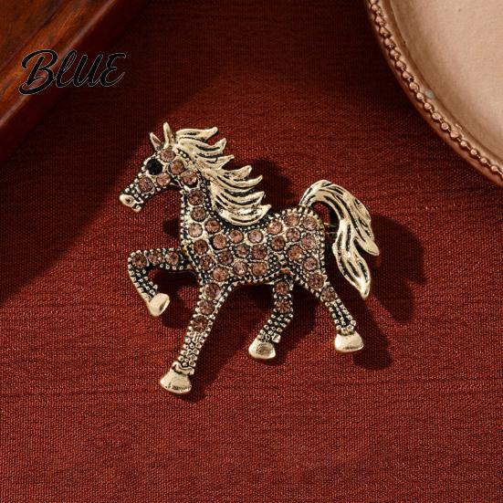 Funky Horse Brooch Retro Rhinestone Inlaid Pin Zodiac Year Animal