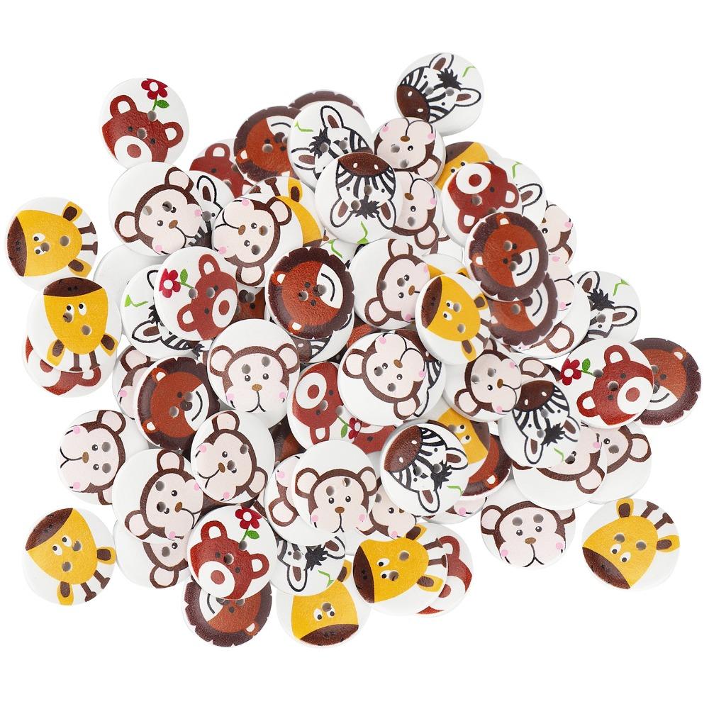100pcs 100 Pcs Pack Wood Buttons 20mm Size Cartoon Animal Buttons Sewing Buttons DIY Home Decor