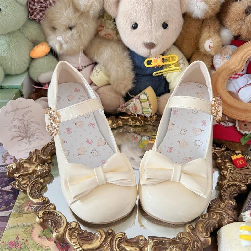Sweet pink bow shallow mouth single shoes women's summer 2025 new cute lolita shoes low heel round head lolita