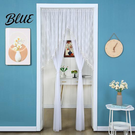 French Retro Style Door Drape Sheer Lace Curtain Embroidered Floral Doorway Curtain with Beads Embroidery Room Divider Rod Pocket for Bedroom Living