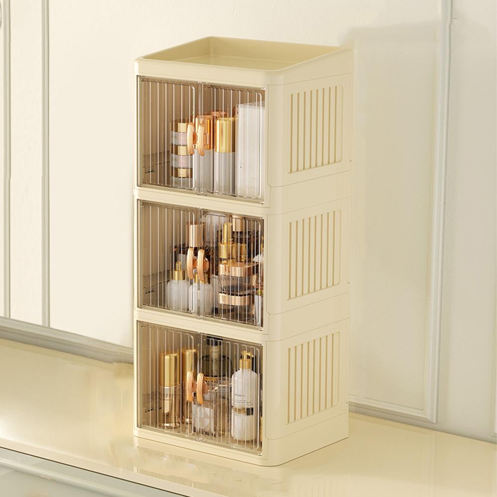 Transparent Cosmetics Storage Box Flat Cover Double Door Storage Box Storage Rack  Bedroom