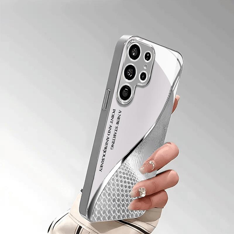 Minimalistisches gebogenes Buchstabenmuster Glas Handyhülle geeignet für Samsung Galaxy S26 S25 S24 S23 S22 S21 S20FE/Ultra/Plus sturzsicher