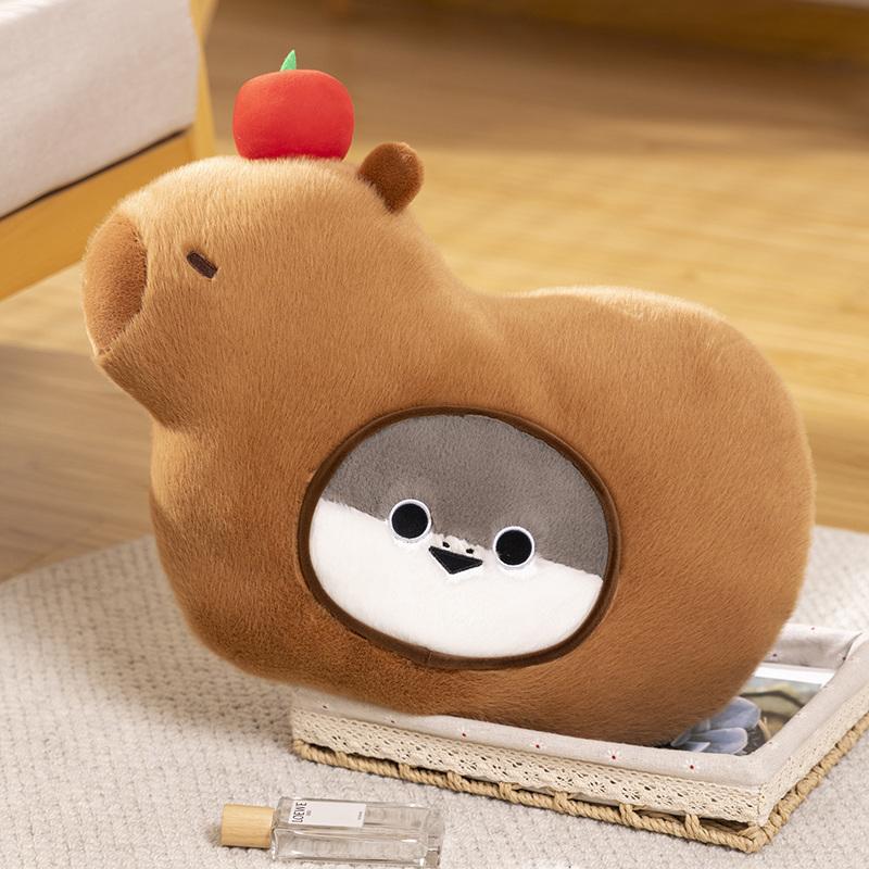 Kawaii Stuffed Capybara Plushie Dollpillow Grey Sakaban Throw Pillow Seat Cushion Brown Cartoon Animal Home Decor Gift