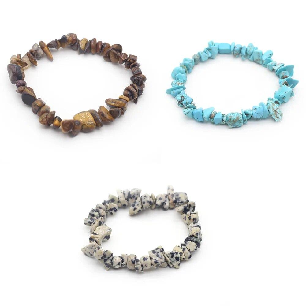 

3 шт./набор 18 см натуральный камень кристалл агат тигровый глаз кварц аметист красочный щебень эластичный браслет ювелирные изделия аксессуары 18cm