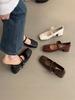 French Retro Square Head Light Mouth Single Shoes Women's Middle Heel Spring and Autumn Evening Temperament Fairy Thick Heel Mary Jane Small Leather 