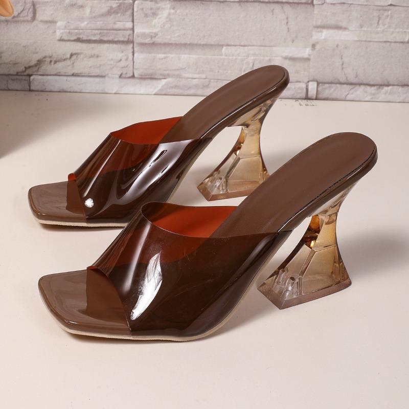 

Модные Элегантные Сексуальные Босоножки с Открытым Носком и Квадратным Носком на Необычном Каблуке-Рюмке, Летние Женские Плюс Сайз Шлепанцы на Плоской Подошве 43 коричневый