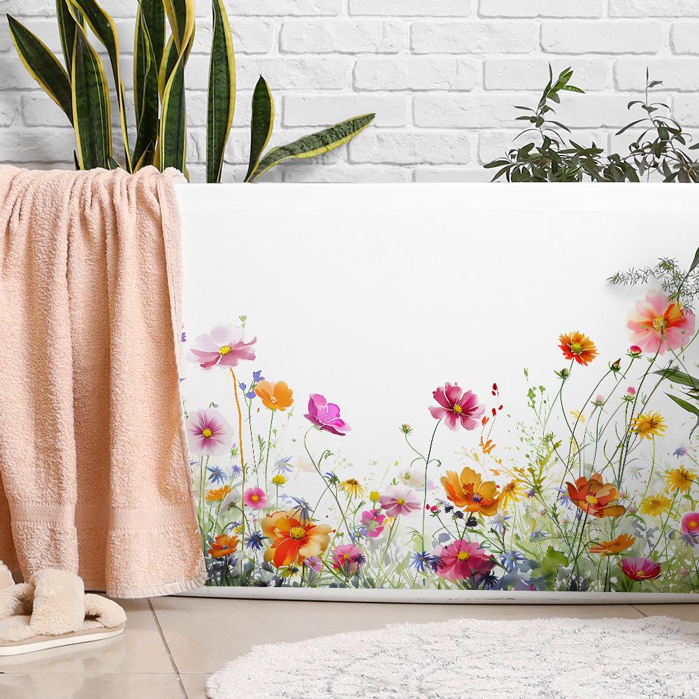 Handbemalte Blumen und Blätter Fensteraufkleber Künstlerische Glasfenster- und Türfolien für Wohnzimmer Heimdekoration