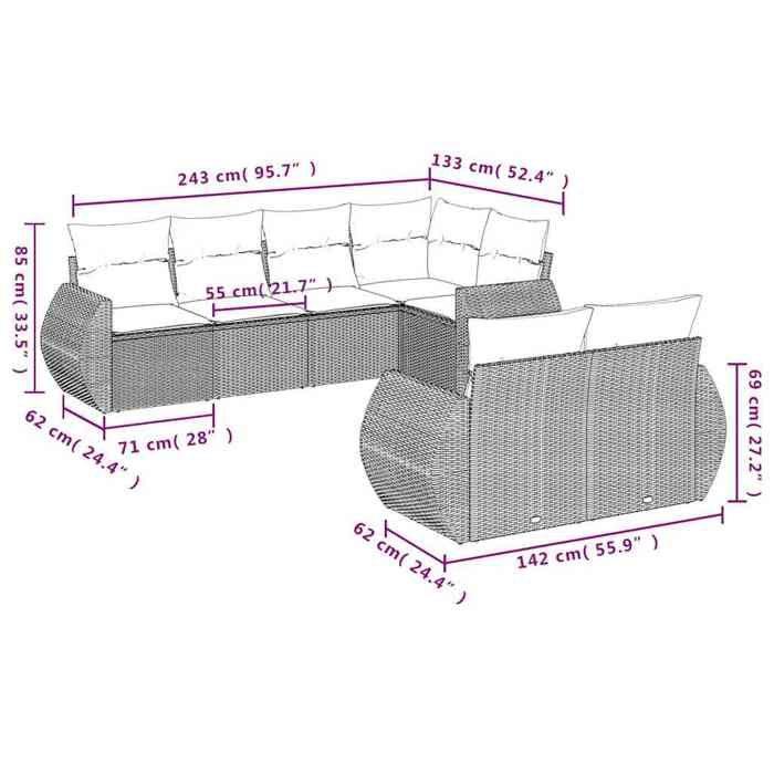 VidaXL Garden Lounge Set with Cushions 7 Pcs, Patio Sofas, Patio Furniture Set, Outdoor Furniture, Grey 3221611