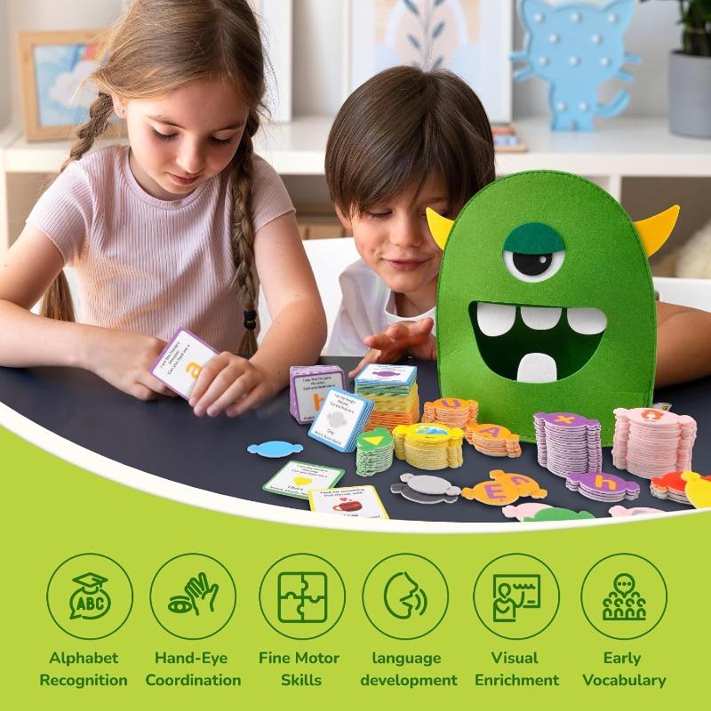 Kleinkinder Alphabet Lernspielzeug Monster ABC Buchstabenerkennung Zuordnungsspiel Montessori Vorschule Filzfarbenspielzeug Spielzeug für Kinder