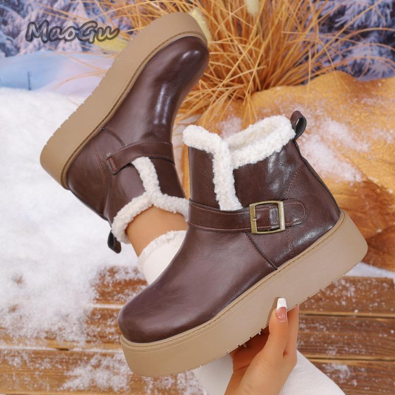 Fashion New Winter Women Snow Boots Warm Female Antiskid Soft Leather Shoes Non-Slip Thermal Plush Ankle Boots Size 35-40 Botas Mujer