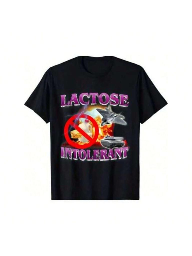 Camiseta Meme Divertido Intolerante a la Lactosa LAUDAH Elegante, Cómoda, Estampada, Imprescindible para Todas las Estaciones 220g