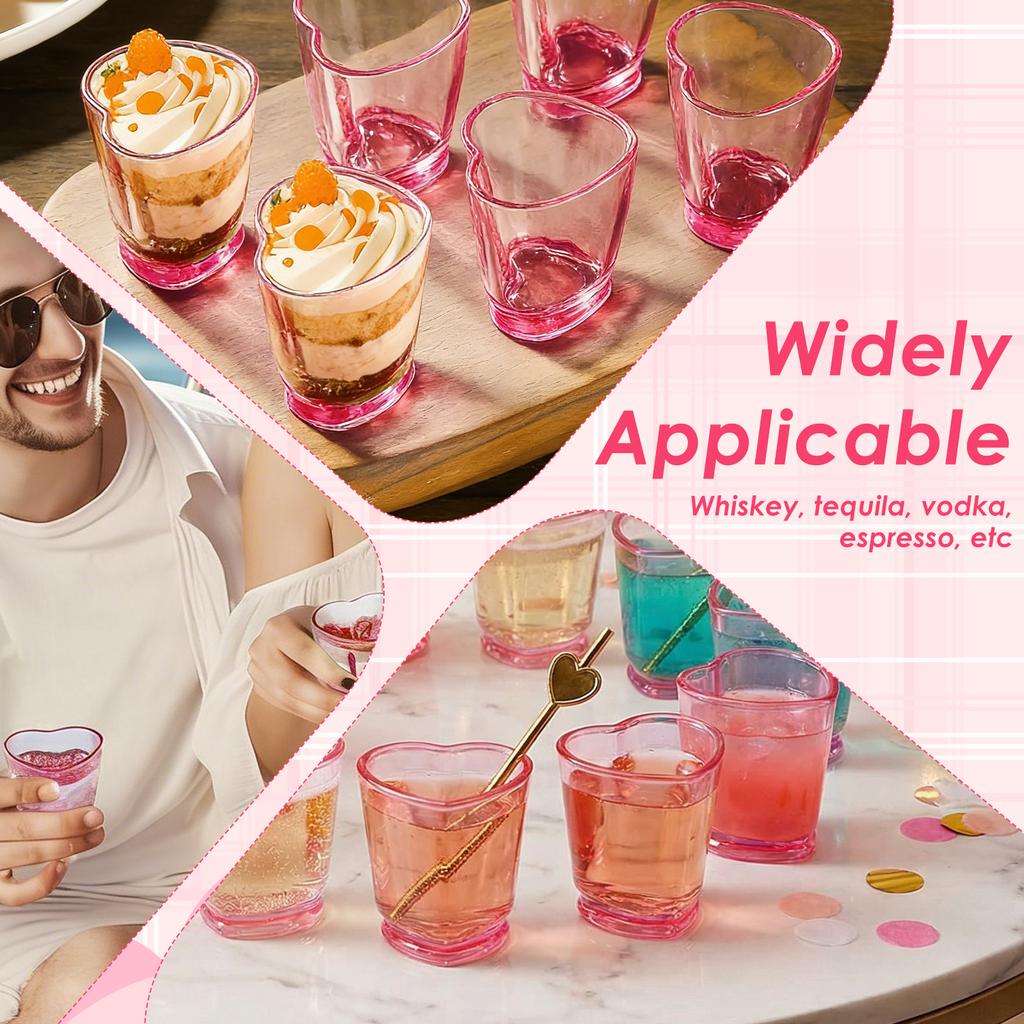 24/12Pcs Mini Wine Glass 1.5oz Heart Shape Cake Cup Tequila Spirit Shot Whiskey Glass Plastic for Festival Party Dessert Decor