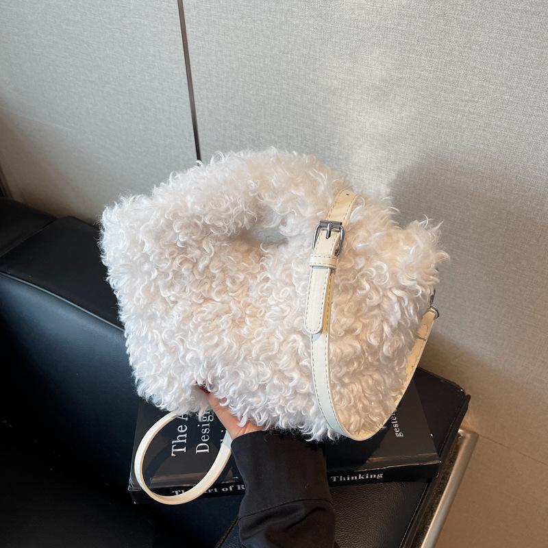 Autumn and winter handbags plush shoulder bags women's niche autumn fashion new textured oblique bags