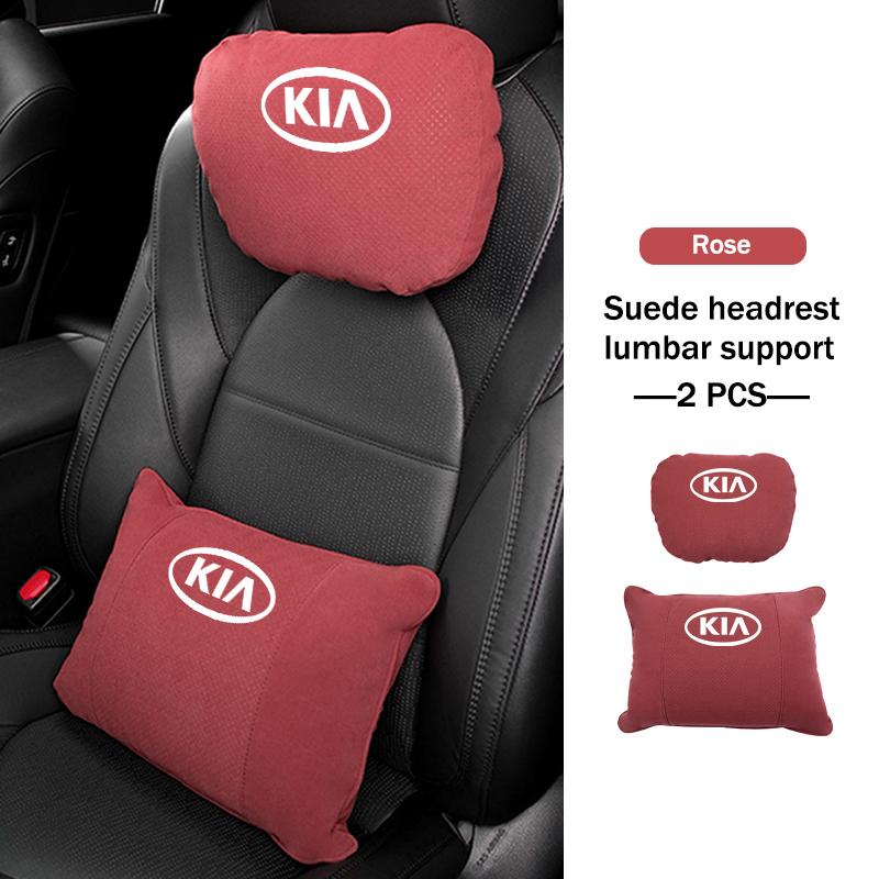BBEI1 Car Styling Soft Suede Headrest Neck Support Seat Breathable Waist Pad Pillow Mat For KIA Cerato Proceed Venga Stonic Picanto