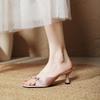 High-heeled slippers women's fashion 2025 new summer bow, thin heel, one-word drag temperament, square head cool slippers